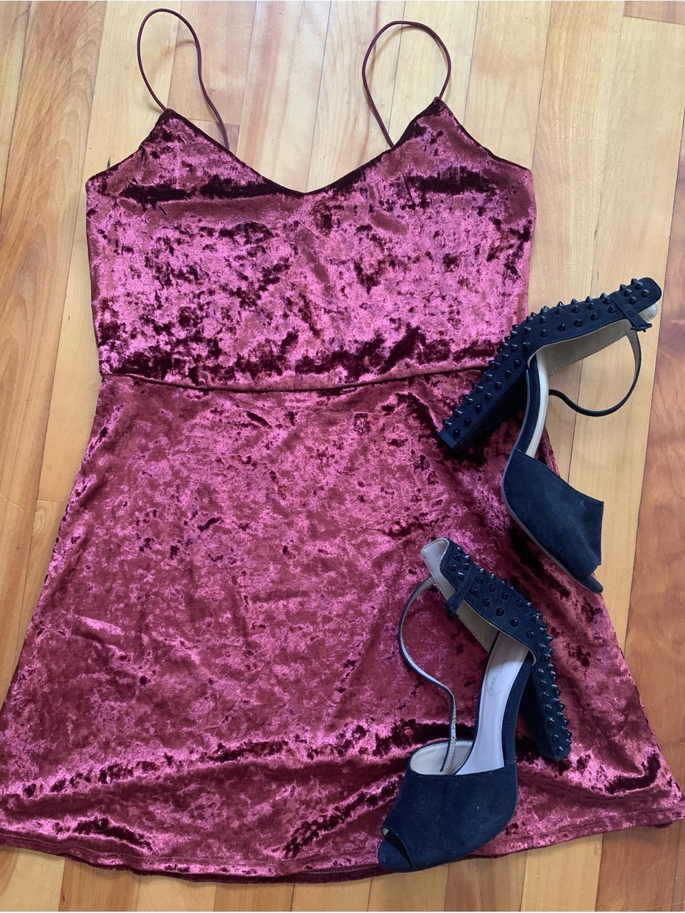 Garage Velvet Mini Slip Dress in Wine